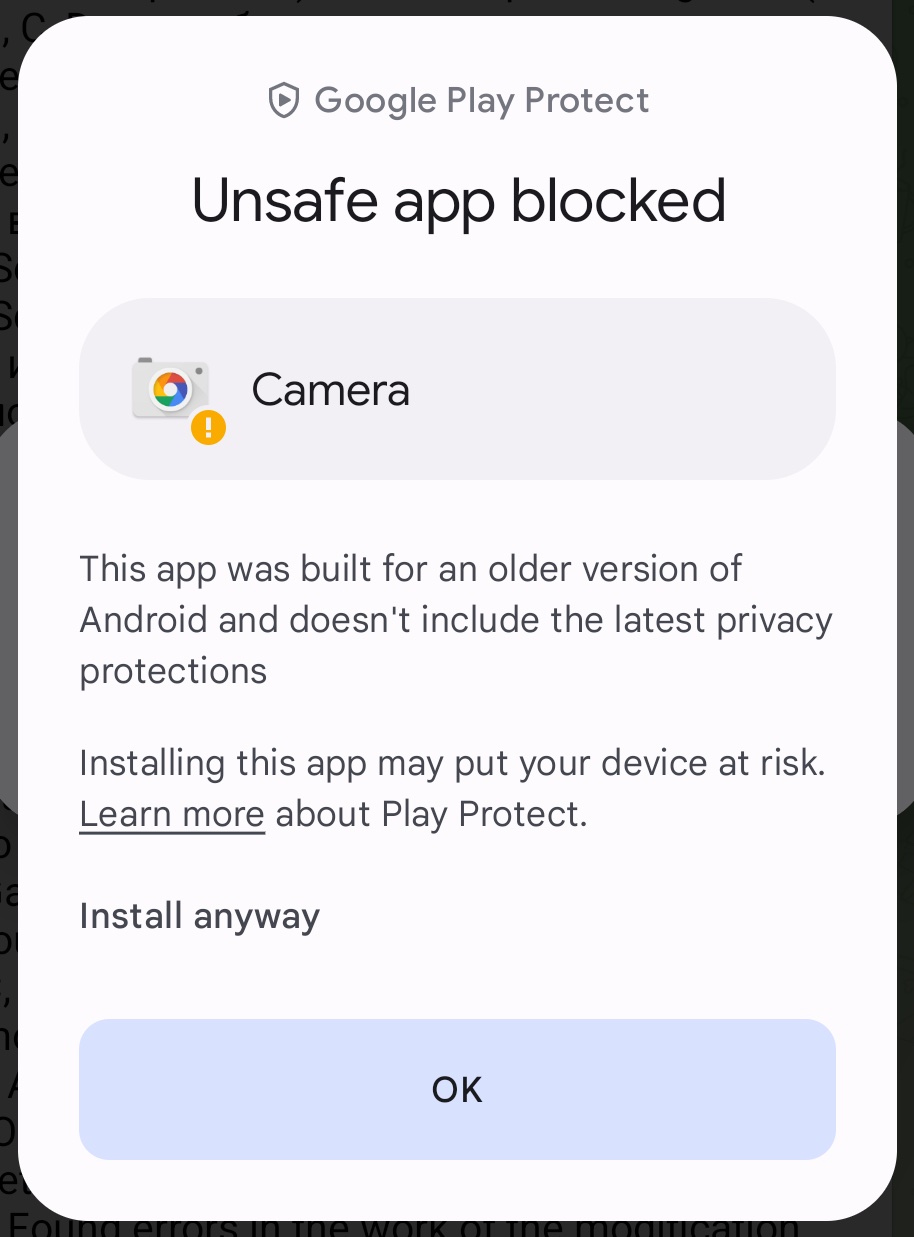 Google Play Protect Old App